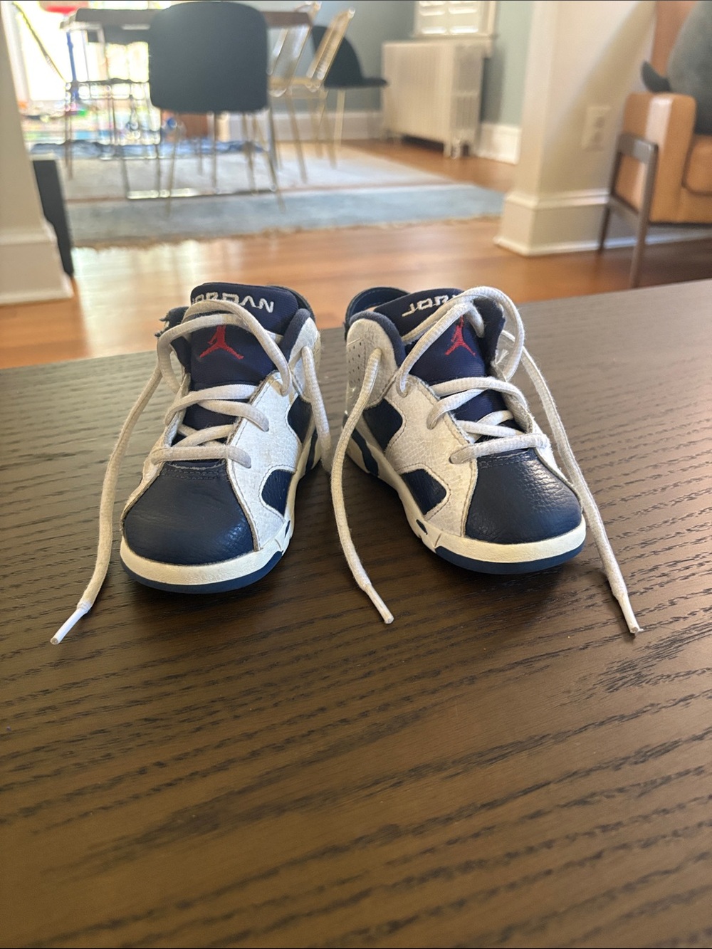 Jordan Retro 6 Kids Navy, White & Red Sneaker Shoes